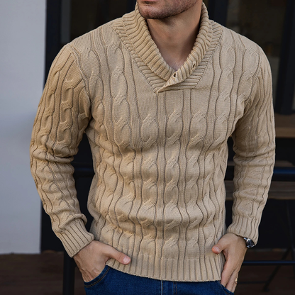 Cozy Men's Button Neck Cable Sweater