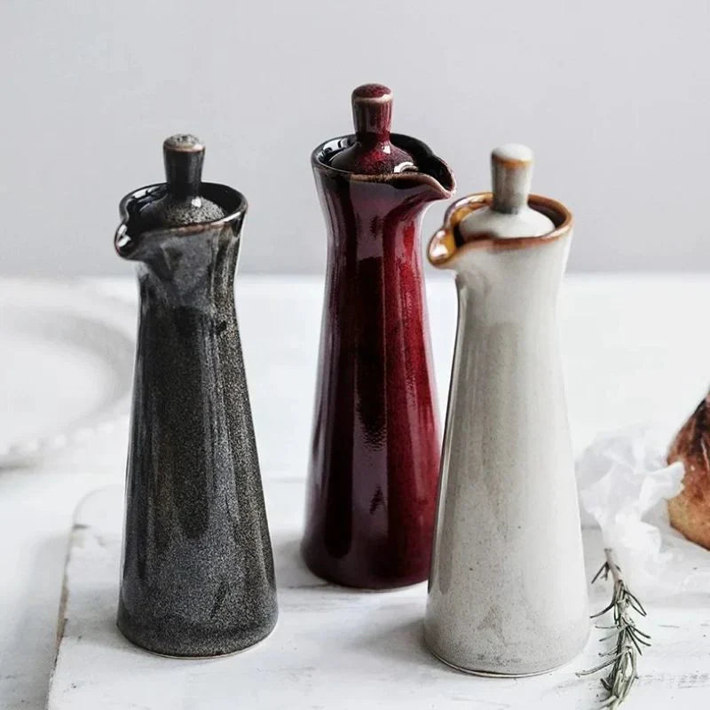 Sleek White Ceramic Oil Bottle With Easy Pour Lid - Nocini