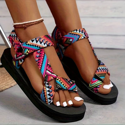 Ladies Strappy Sandals with Cushioning and Geometric Design