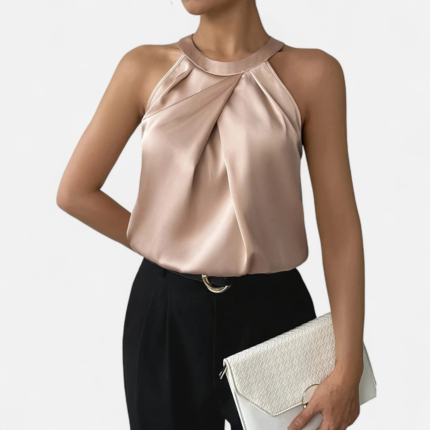 Women's Tank Halter Neck Top with Shiny Finish and Hip Length