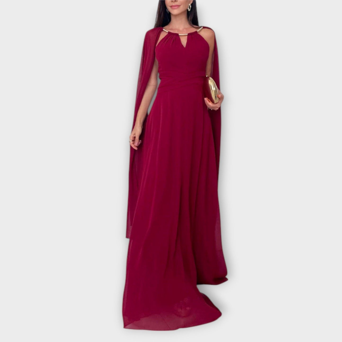 Elegant Long Dress with Bell Sleeves and High Cut - Nocini