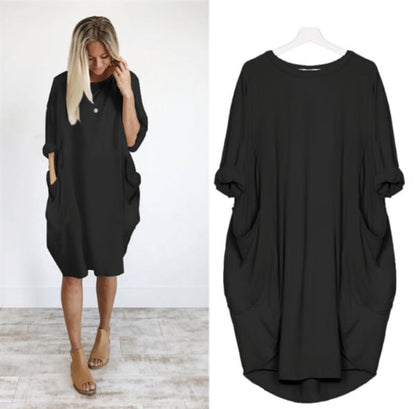 Casual Loose Fit Women's Midi Dress with Pockets