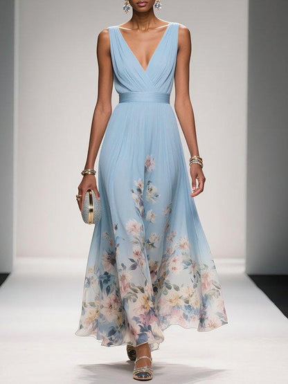Pastel Blue Flower Maxi Dress