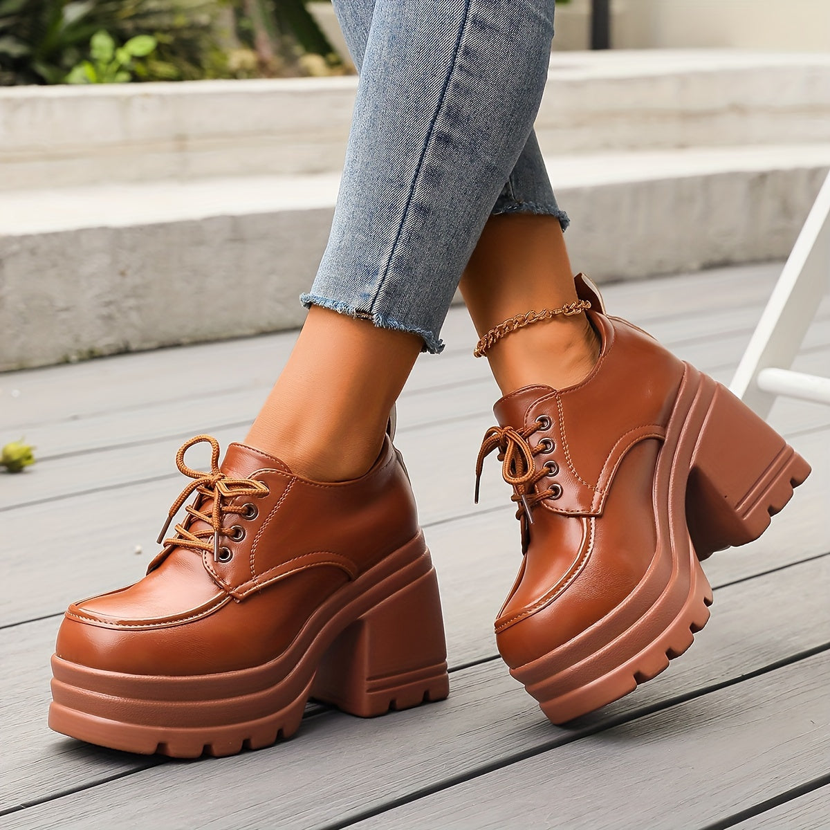 Comfortable Lace Up Block Heel Shoes - Nocini