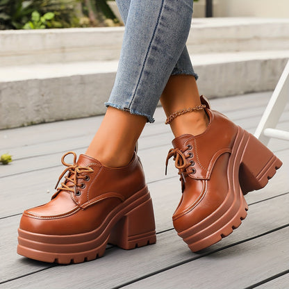 Comfortable Lace Up Block Heel Shoes - Nocini