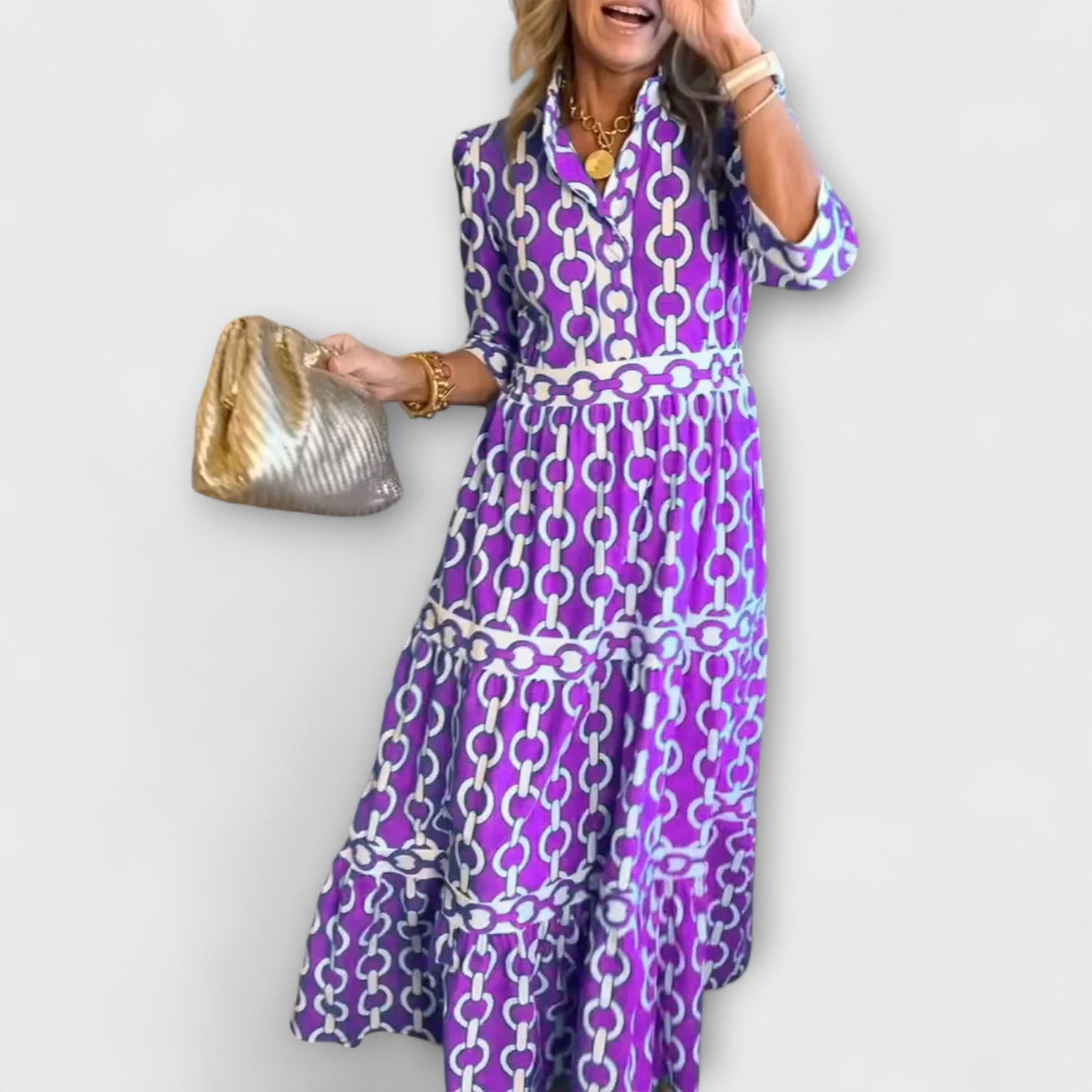 Chic Midi Dress with Metal Link Print