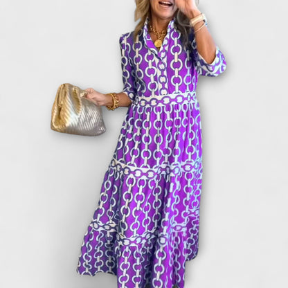 Chic Midi Dress with Metal Link Print