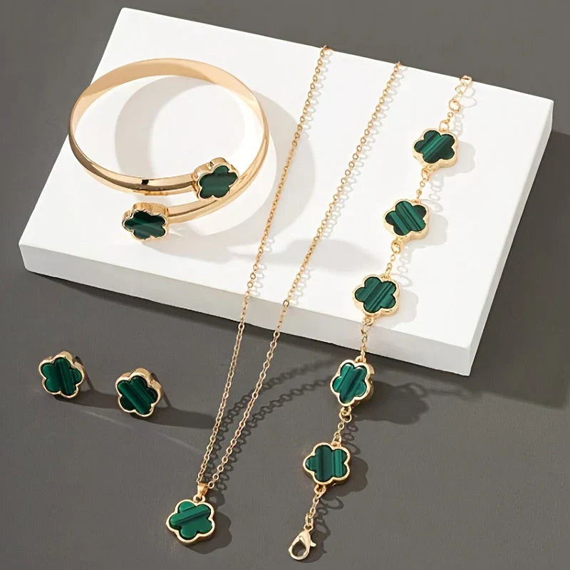 Classic 4-Piece Jewelry Set Necklace Earrings Bracelet