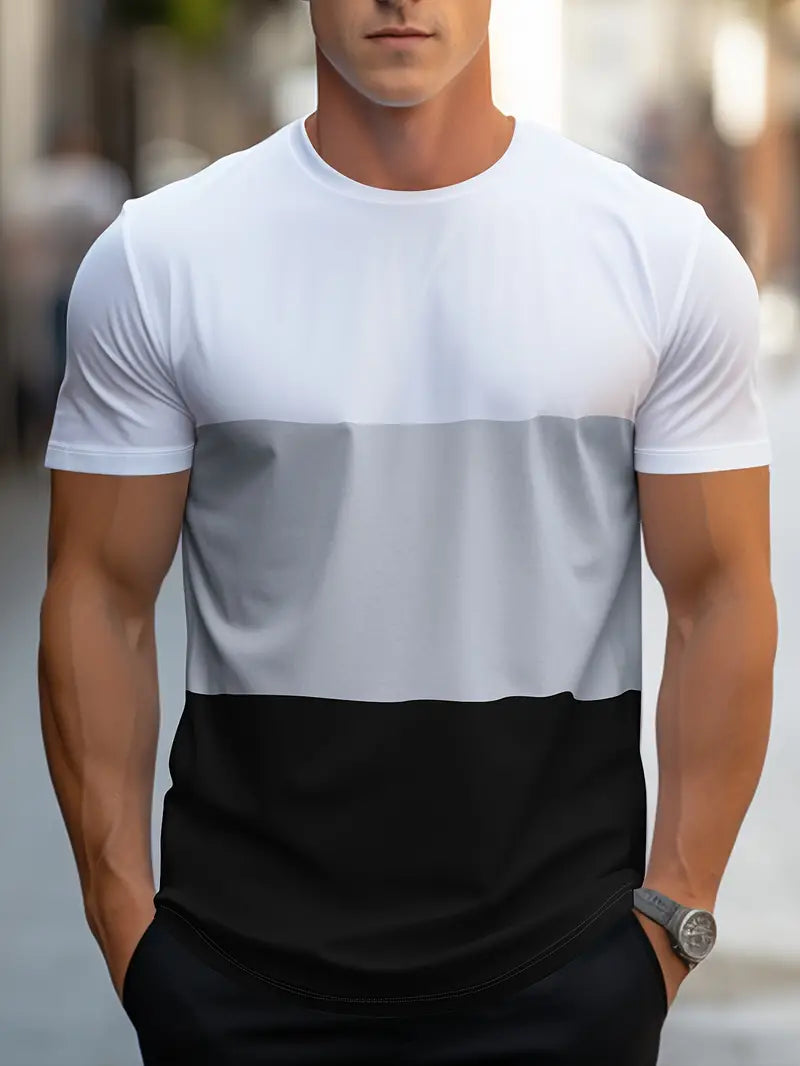Casual Color Block Tee for Men