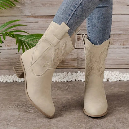 Fashionable Low Block Heel Western Boots for Women