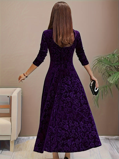 Ladies Elegant Embroidered Velvet Long Dress
