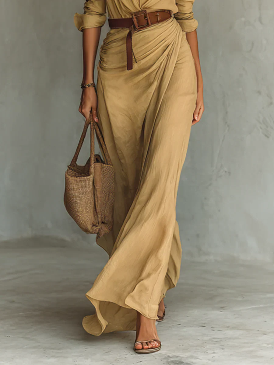 Elegant Long Sleeve Maxi Dress with Flowy Skirt