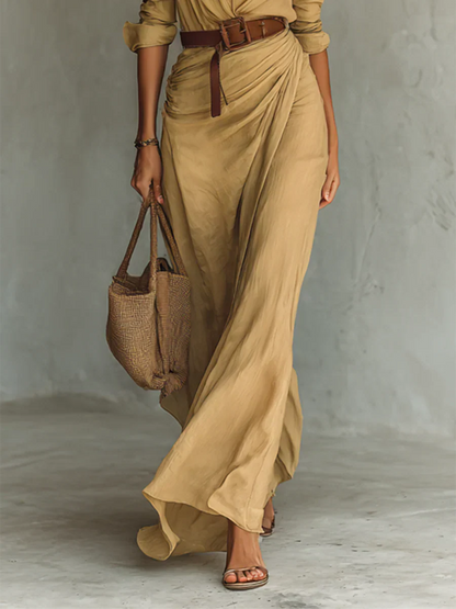 Elegant Long Sleeve Maxi Dress with Flowy Skirt