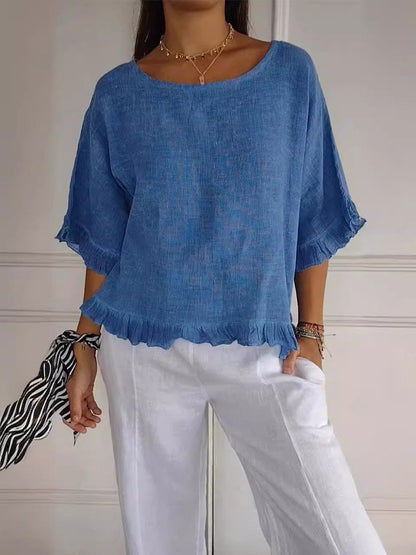 Ladies' Casual Ruffle Detail Short Sleeve Blouse