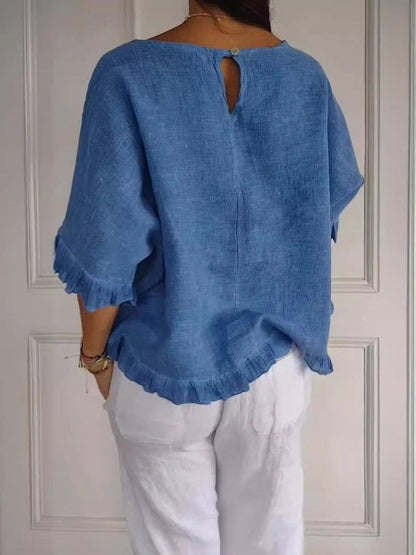 Ladies' Casual Ruffle Detail Short Sleeve Blouse