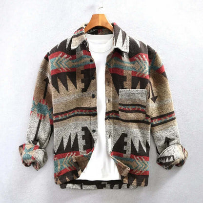 Western Tribal Pattern Denim Jacket - Olytrend