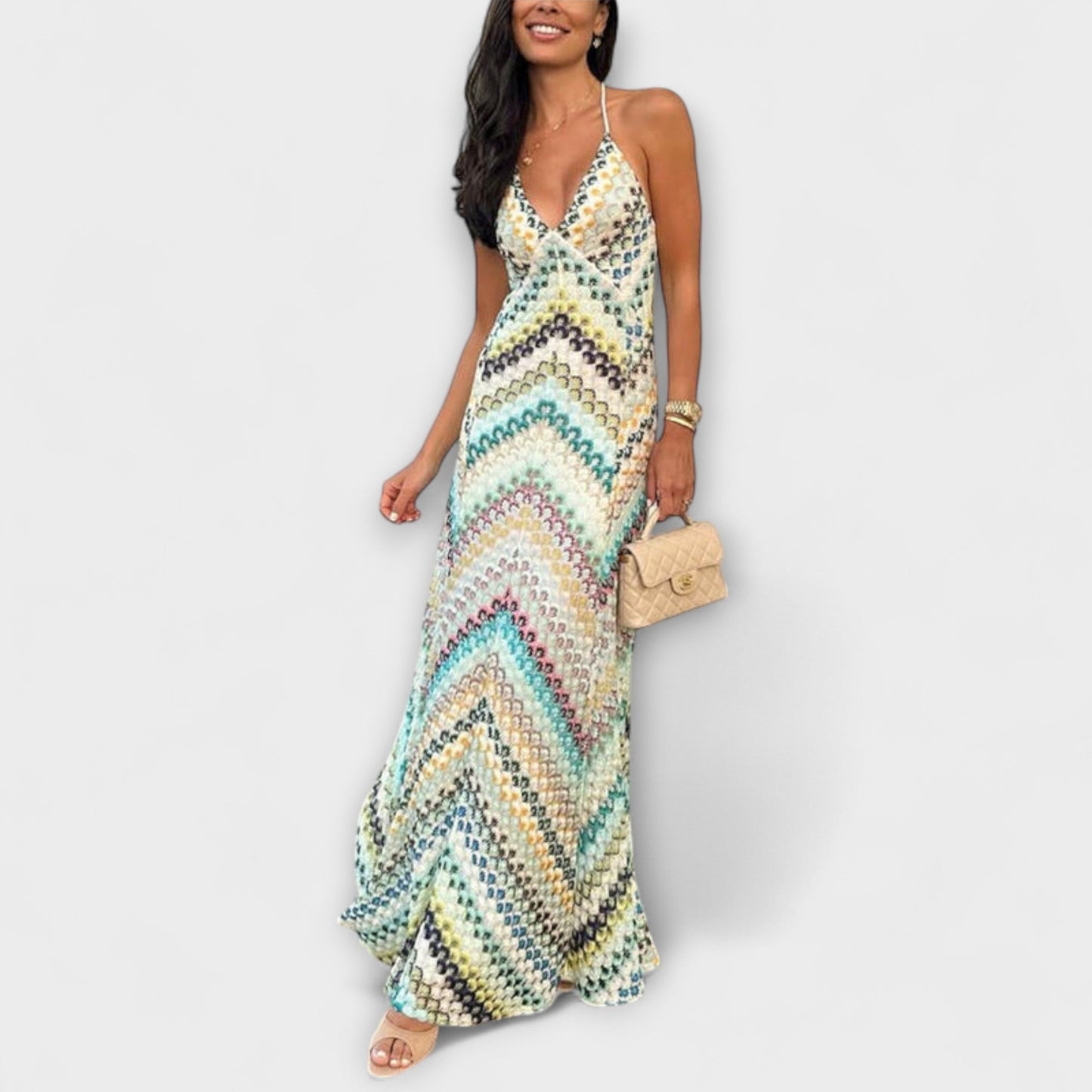 Colorful Herringbone Maxi Dress for All Events