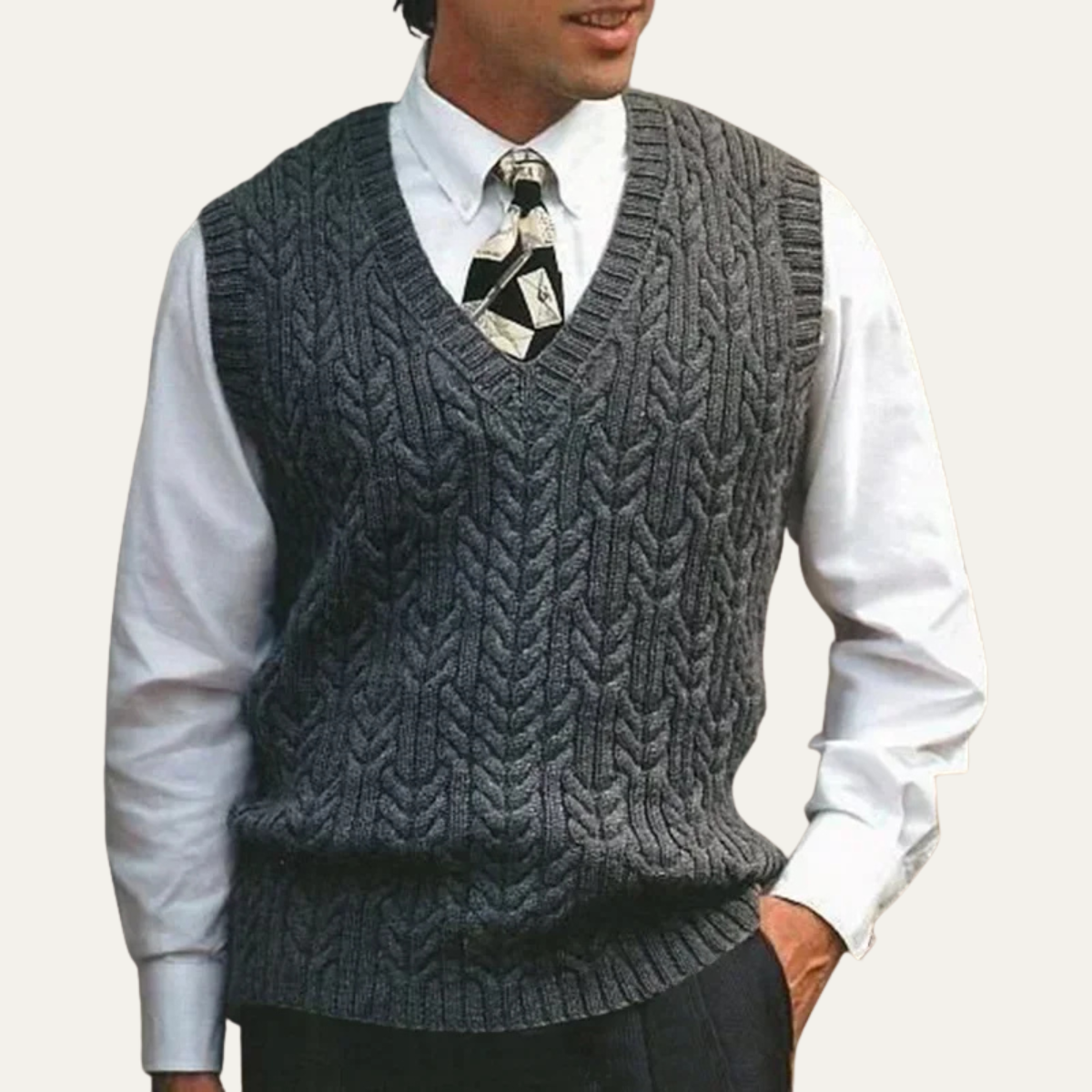 Cozy Men's Cable Knit V Neck Vest Sweater