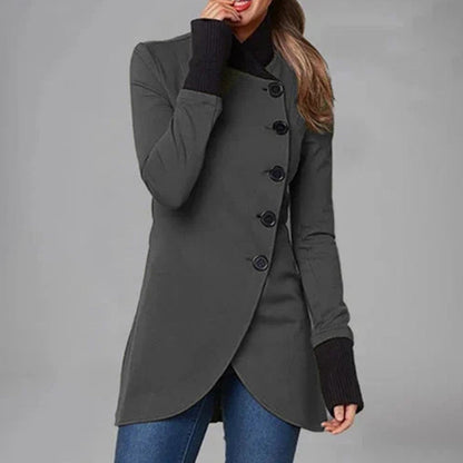 Women's Long Coat with Asymmetrical Button Front