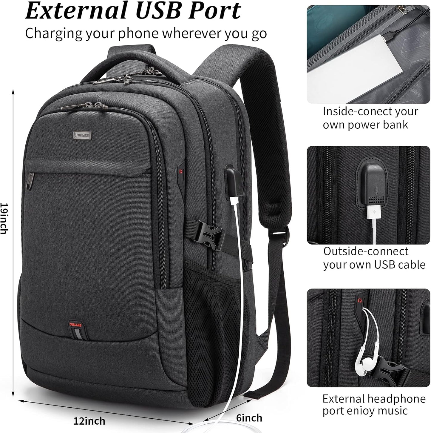Durable Commuter Laptop Bag with USB Charger & Pockets