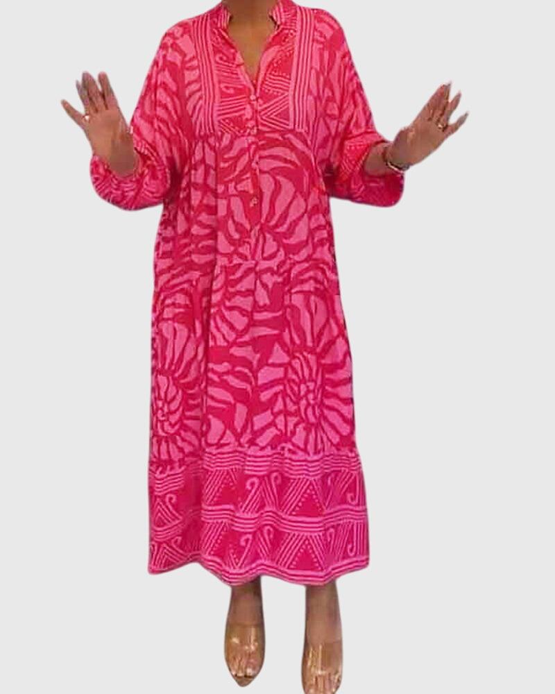 Elegant Long Dress with Bright Floral Pattern - Nocini