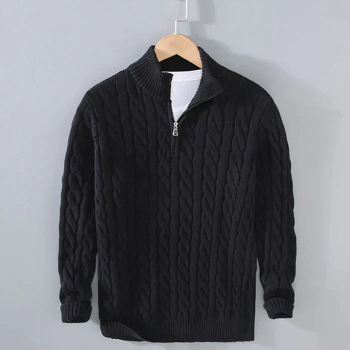 Men's Thick Cable Knit Zip Sweater