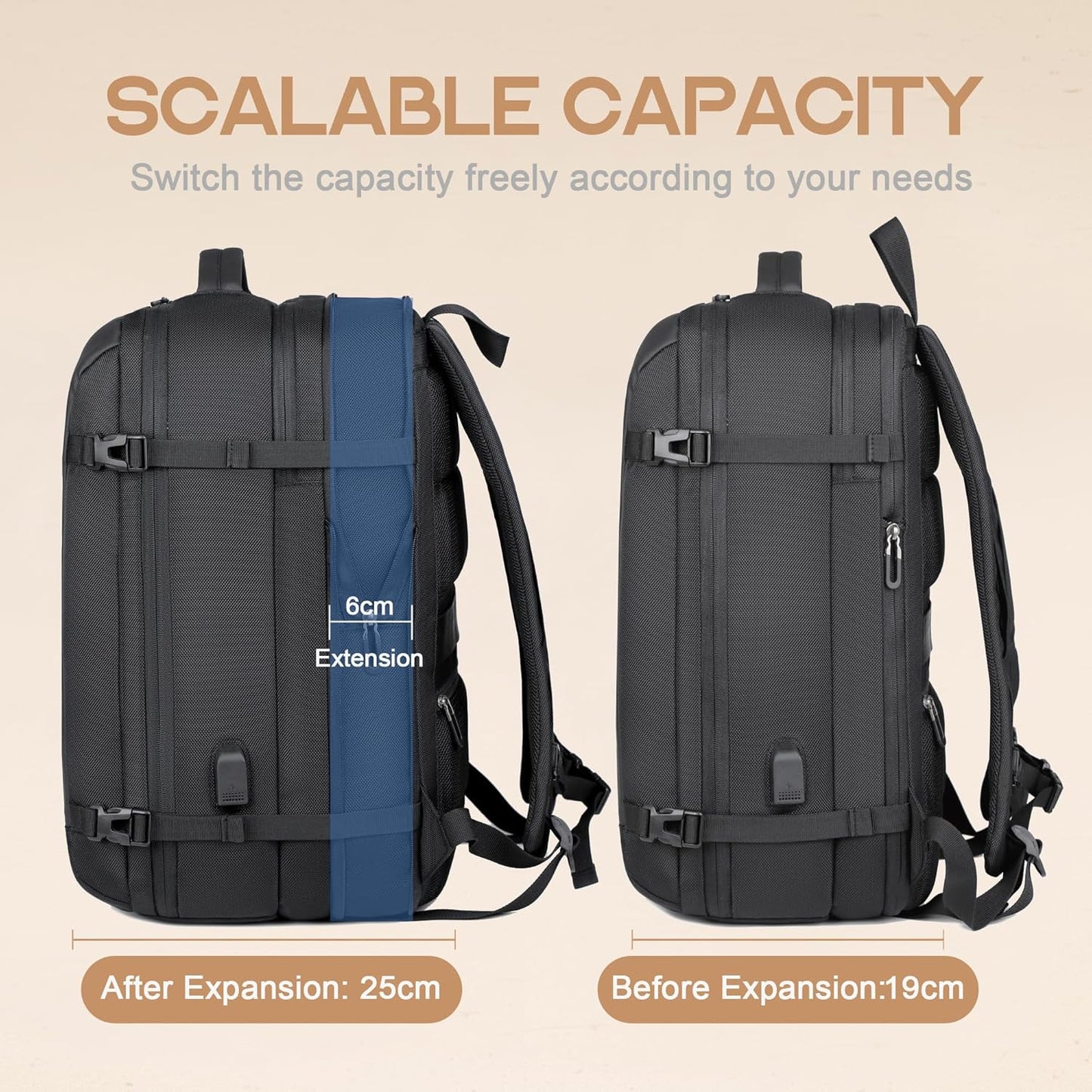 Large Water Resistant Hiking Backpack with USB Charger