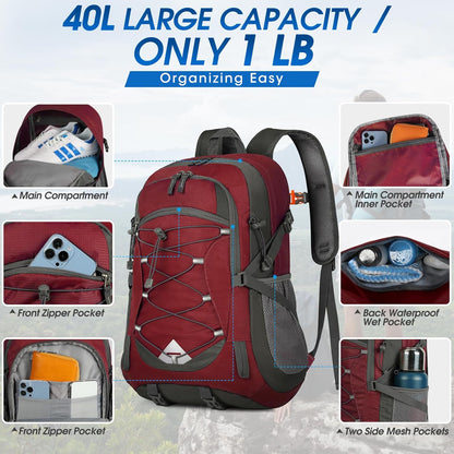 Compact 40L Water Resistant Hiking Backpack