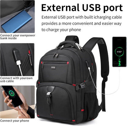 Large Waterproof Travel Backpack with Laptop Sleeve and USB