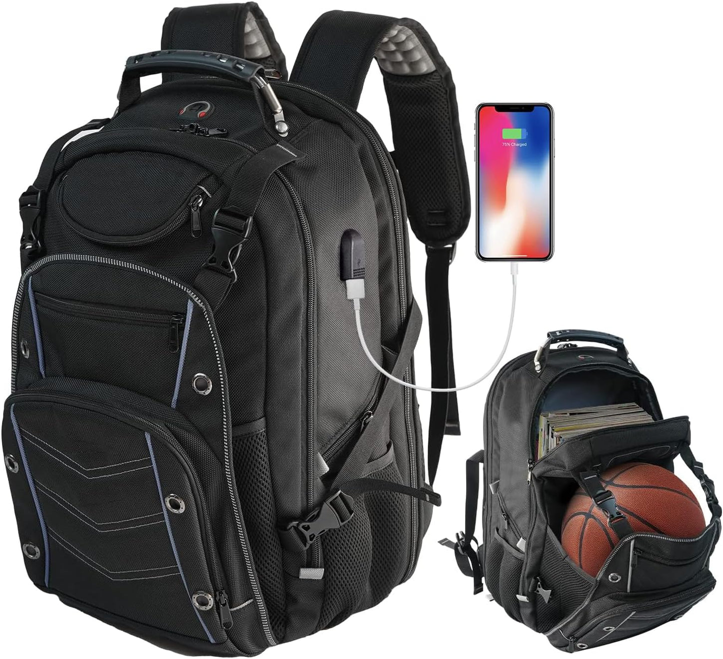 Large Capacity Laptop Backpack with USB Charger and Anti-Theft RFID - Pexav