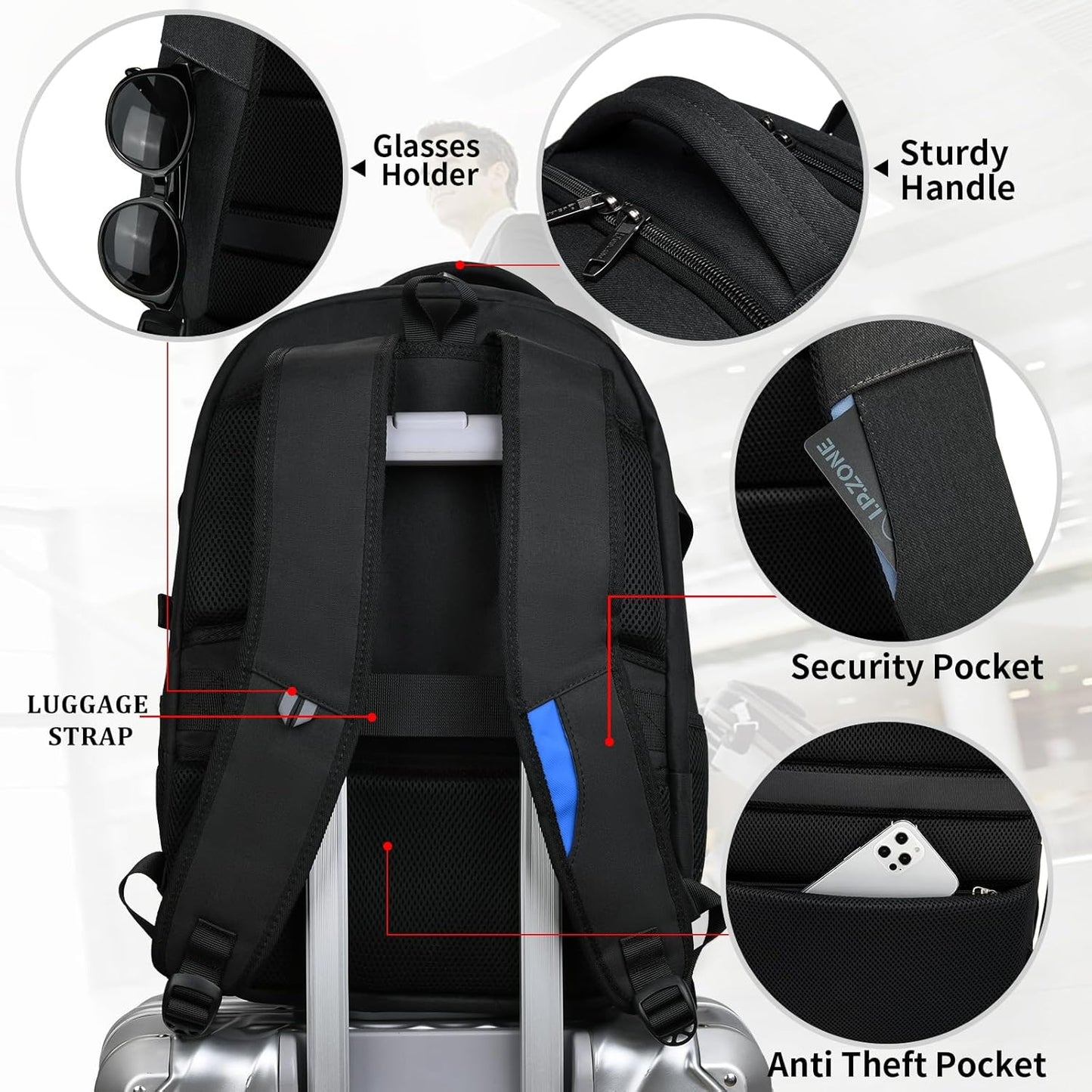 Durable Commuter Laptop Bag with USB Charger & Pockets