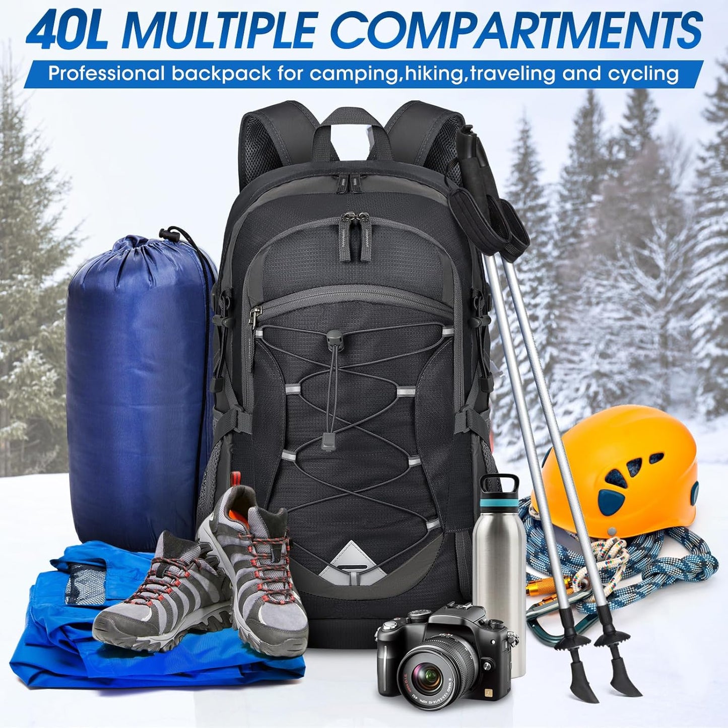 Compact 40L Water Resistant Hiking Backpack