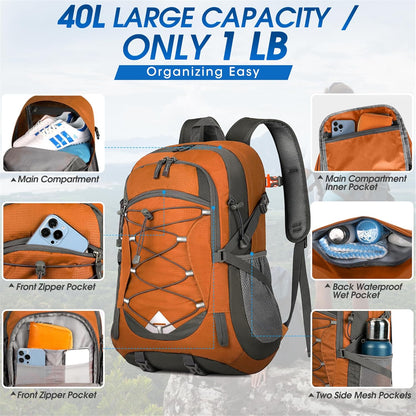 Compact 40L Water Resistant Hiking Backpack
