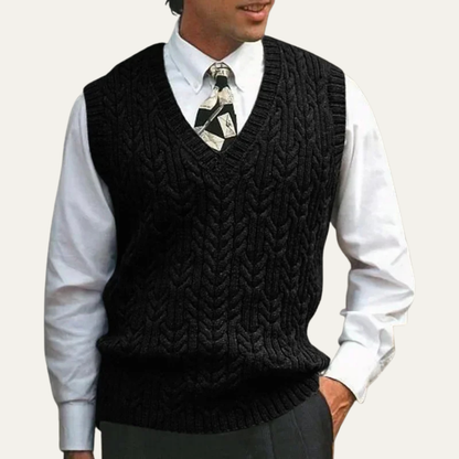 Cozy Men's Cable Knit V Neck Vest Sweater