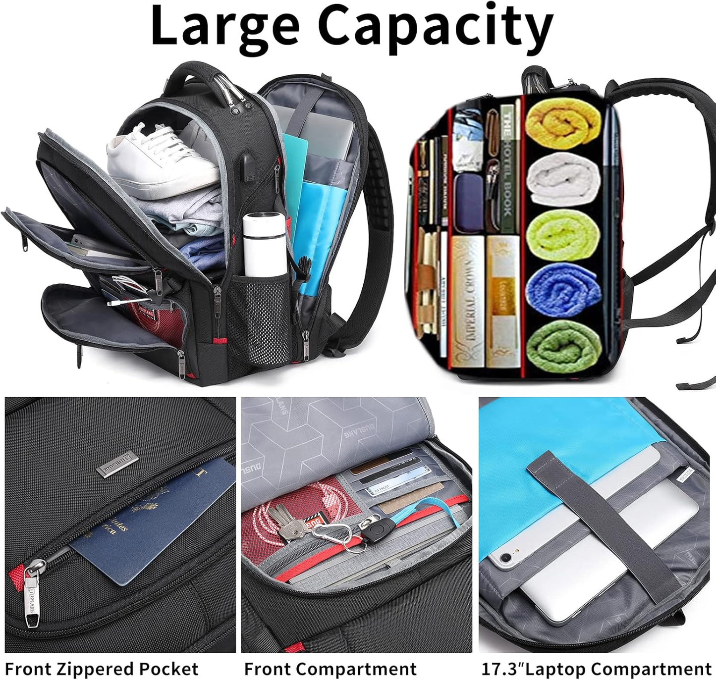 Large Waterproof Travel Backpack with Laptop Sleeve and USB