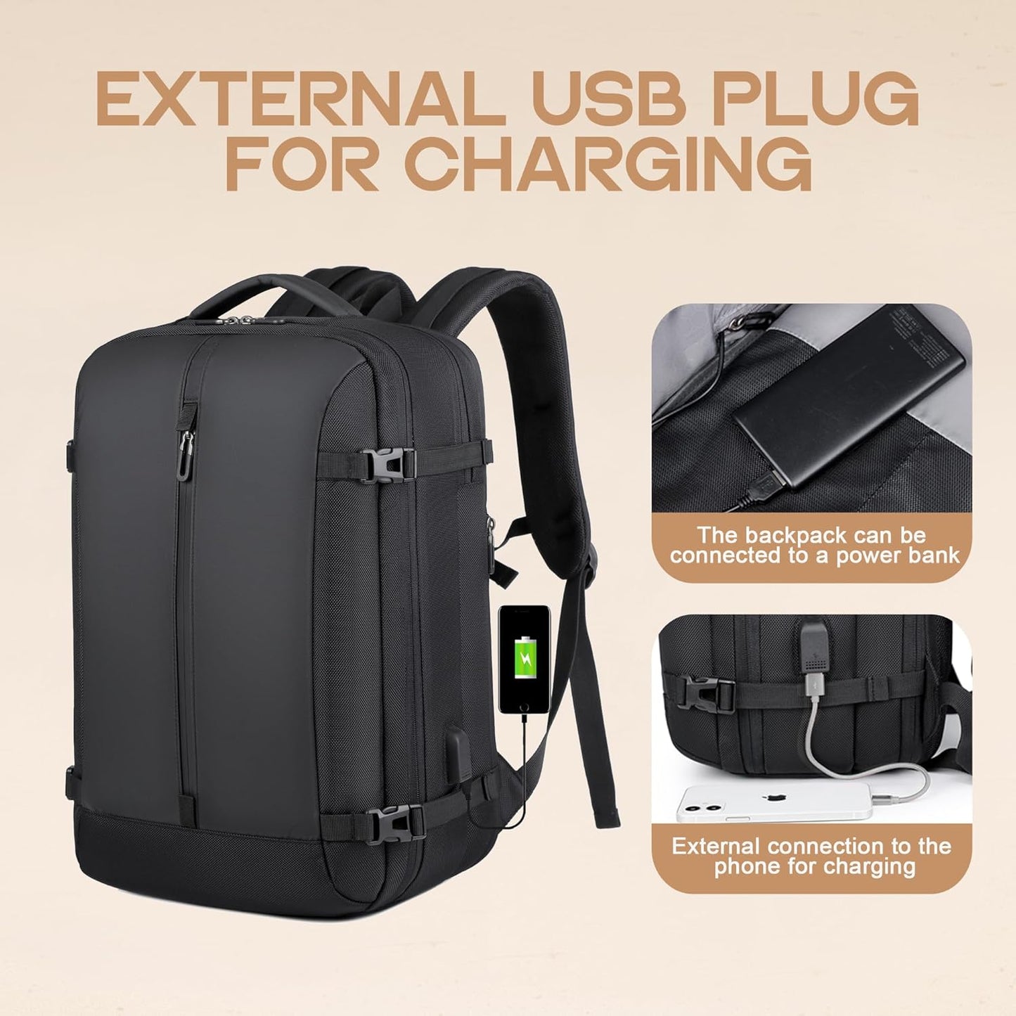 Large Water Resistant Hiking Backpack with USB Charger