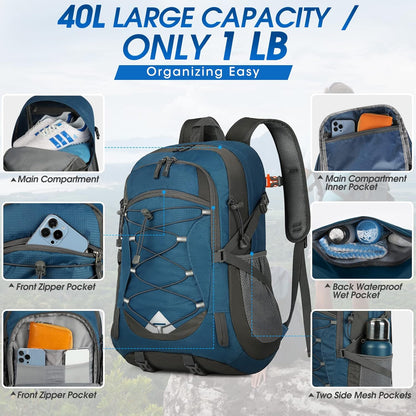 Compact 40L Water Resistant Hiking Backpack