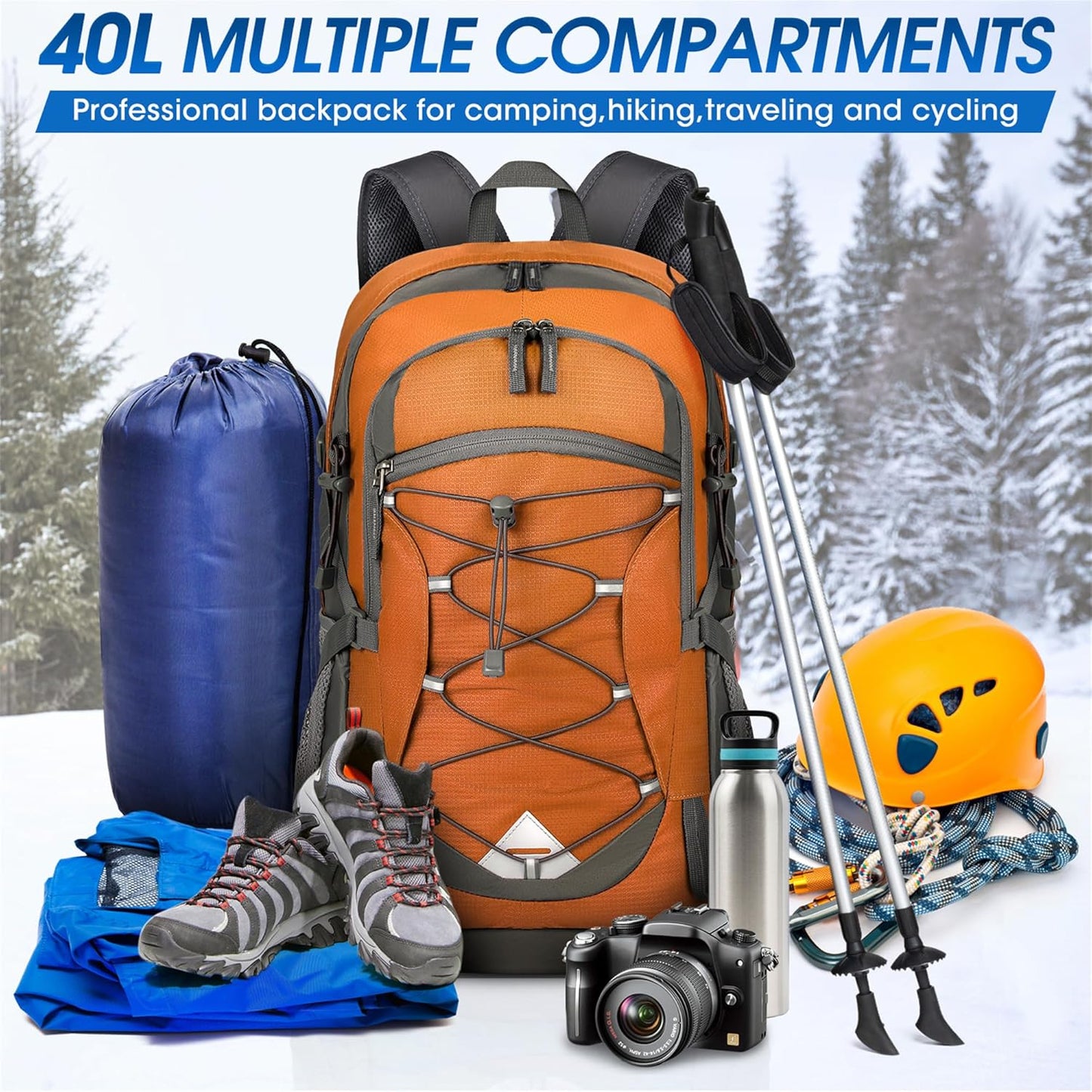 Compact 40L Water Resistant Hiking Backpack
