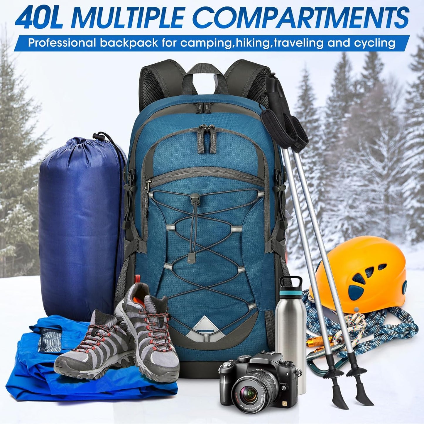 Compact 40L Water Resistant Hiking Backpack