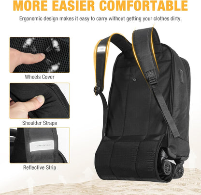 Large Waterproof Laptop Roller Backpack with 4 Wheels