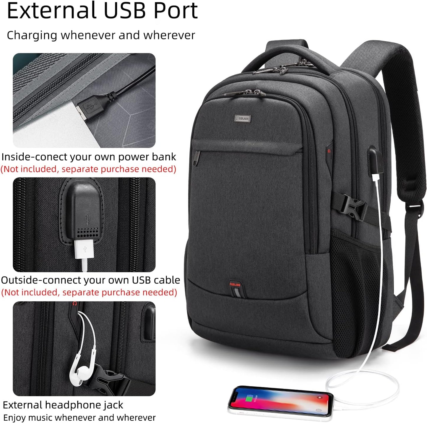 Durable Commuter Laptop Bag with USB Charger & Pockets