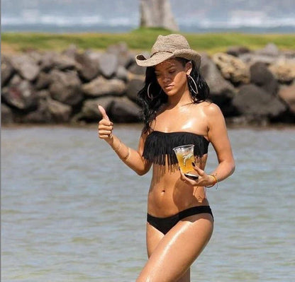 Sexy Low Rise Bikini Set with Fringe Top