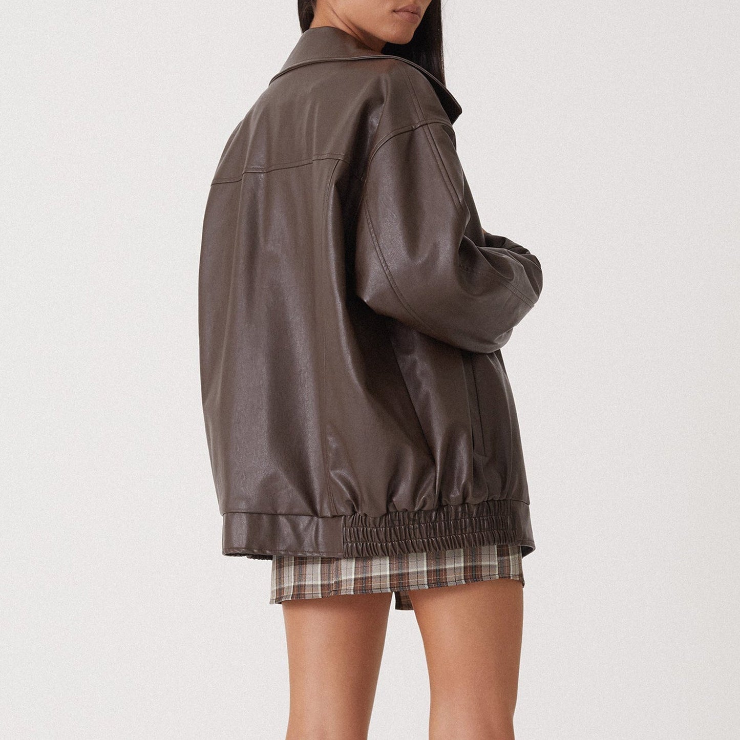 Rue | Women's Chic Large Leather Aviator Jacket