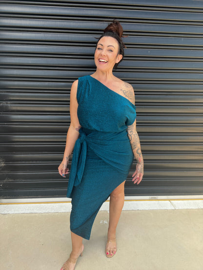 Elegant One Shoulder Midi Dress with Side Slit