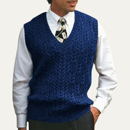 Cozy Men's Cable Knit V Neck Vest Sweater