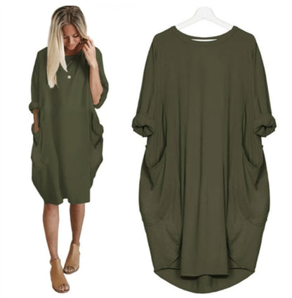 Casual Loose Fit Women's Midi Dress with Pockets