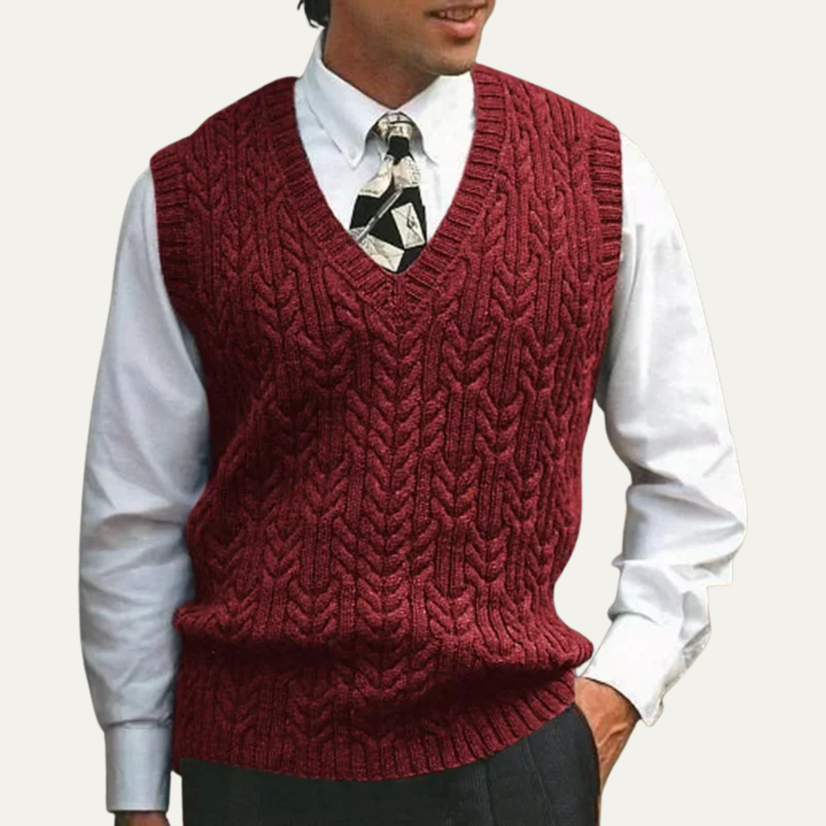 Cozy Men's Cable Knit V Neck Vest Sweater