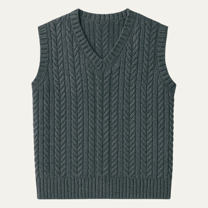 Cozy Men's Cable Knit V Neck Vest Sweater - Nocini