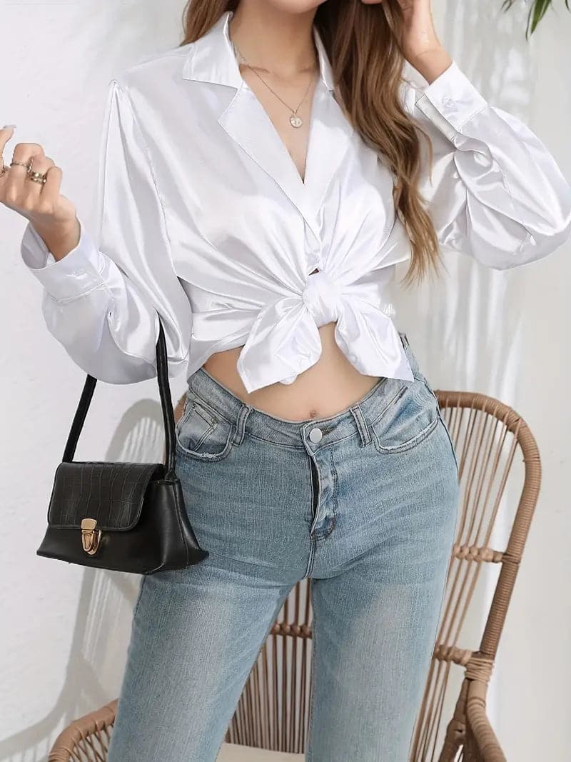 Ladies Elegant Silk Button Front Top