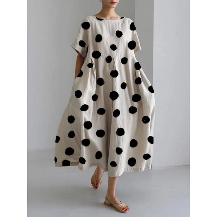 Comfy Summer Polka Dot Maxi Dress - Olytrend